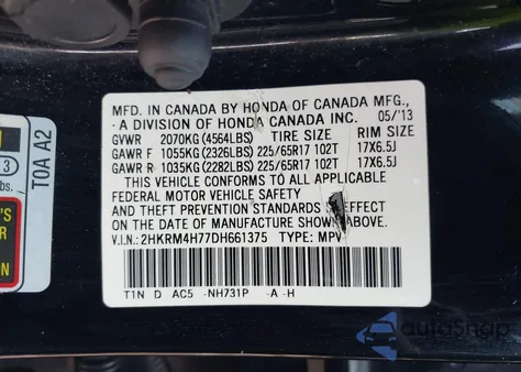 2013 Honda Crv Ex-L z USA, uszkodzony, nr VIN 2HKRM4H77DH661375